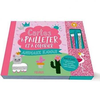 Cartes à pailleter et colorier Animaux kawaii : Avec : 5 cartes à pailleter, 35 coloriages, 2 tubes de paillettes, 1 stylet multifonction