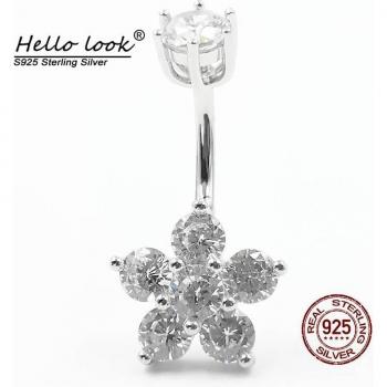 HelloLook Zirkon Bauchpiercing Blume 925 Sterling Silber