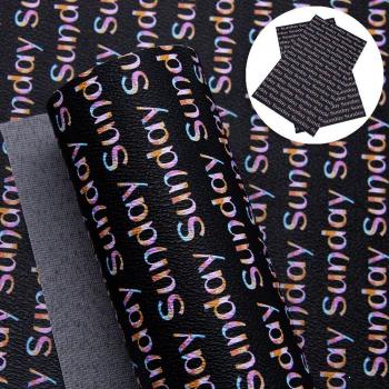 Geometric Black Background Clam Pattern Synthetic Leather Fabric for Handbag Making