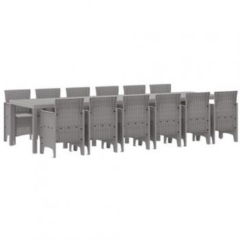 Mobilier de patio Vidaxl 13 pièces, style contemporain, couleur gris clair