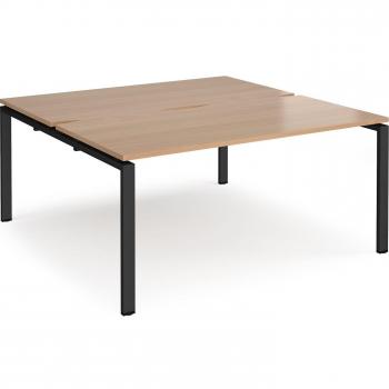 Adapt 2-Person Black Frame Straight Cluster Desk, Beech Top