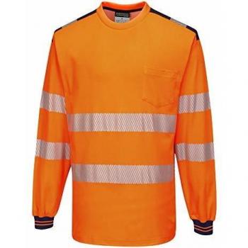 Portwest PW3 Hi Vis Cotton Comfort Long Sleeve T Shirt Orange / Navy 4XL