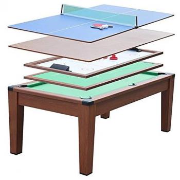 5‑in‑1 Dining Table: Billiards, Ping‑Pong, Airhockey & Poker – Brown