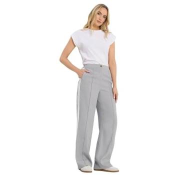 Tall Side-Stripe Women’s Wide Leg Pants – Light Grey (14XL)