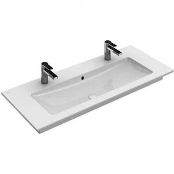 V&B Encimera de Baño Angular, 120cm x 50cm, Para Grifería Mural, Rebosadero Incluido, Porcelánico White CeramicPlus
