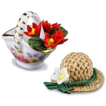 Reutter miniatura: cestino fiori con cappello
