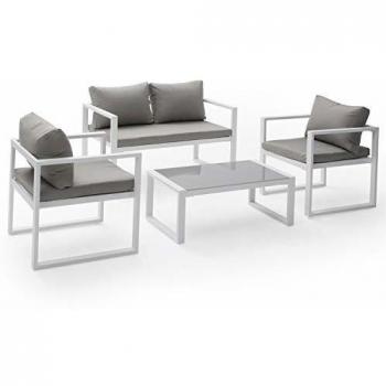 HAPPY GARDEN Set di Mobili da Giardino Ibiza in Tessuto Grigio 4 Posti