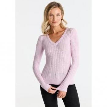 Jersey de manga larga en viskósa, cuello a pico, tono Rosado