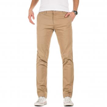WOTEGA Herren Chinohose Adriano slimfit braun Business Freizeithose Vintage Hosen Maenner Chinohose Mann Camel Stretch, Beige