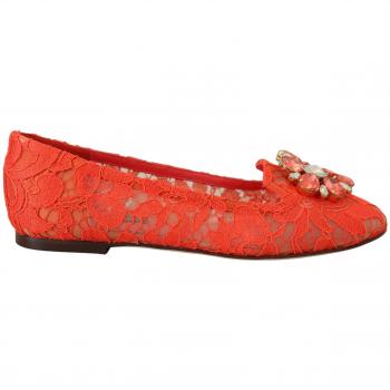 Dolce & Gabbana Red Taormina Lace Crystals Ballet Flats