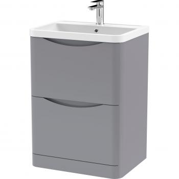 Nuie Lunar 600mm Wide Freestanding Vanity with Polymarble Basin, Satin Grey