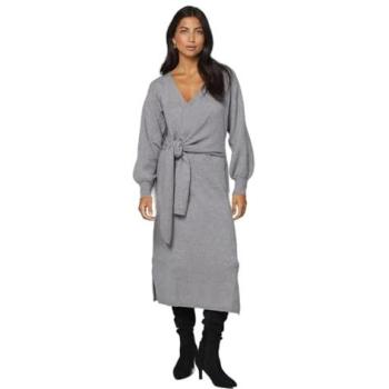 Grey Marl Wrap Knitted Midi Dress – Size L