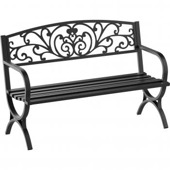 Banco de Jardín Outsunny 2 Plazas Patrón Floral Negro 127x60x85 cm