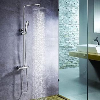 Columna Cuadrada para Ducha con Termostato, 75‑125 cm, Cromo Brillo, Latón