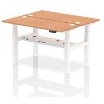 Dynamic Air Back-to-Back W1400 x D600mm Height Adjustable Sit Stand 2 Person Bench Desk With Cable Ports Oak Finish White Frame