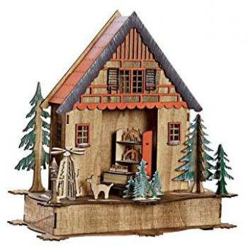 Adorno Navideño Natural Madera Casa Verde Naranja 27 x 13,5 x 28 cm (3 Unidades)
