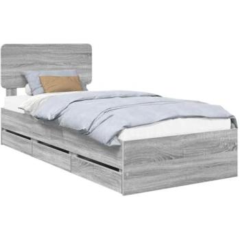 Bed Frame with Drawer, Grey Sonoma, 75x190 cm – Engineered Wood by vidaXL