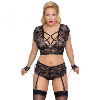 Cottelli Bondage BH-Set mit Straps-Slip und Handfesseln