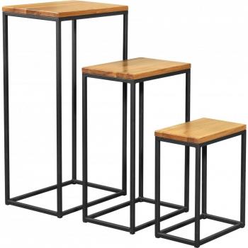 Eichen‑Massivholz Trio‑Tisch‑Set von Home affaire – 3 Beistelltafeln mit Metallbeinen