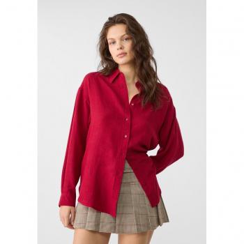 Camicia granata in misto lino XL Stradivarius