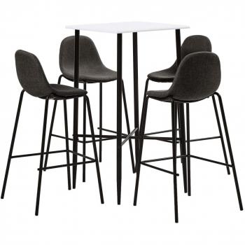 5-tlg. Bar-Set Stehtisch und Barhocker Stoff Dunkelgrau