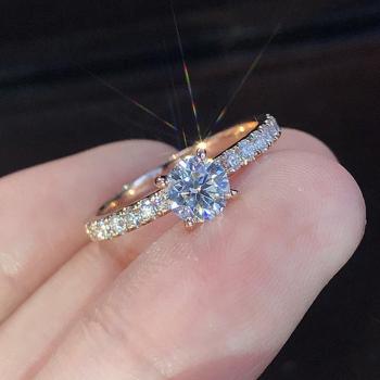 Four Claw Gold Color Zircon Engagement Ring