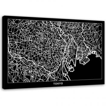 Mapa de Tokio en Lienzo 60x40 Blanco y Negro
