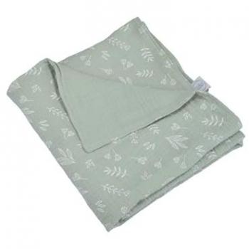 Couverture 100% coton vert avec motifs végétaux 75 x 75 cm