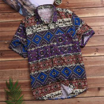 Camisa Estampada Tropical con Bolsillo, Talla Grande 5XL