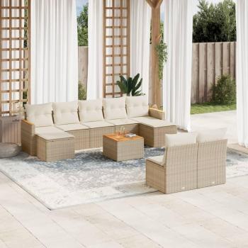 Salon de jardin 10 pièces avec coussins en beige et résine tressée