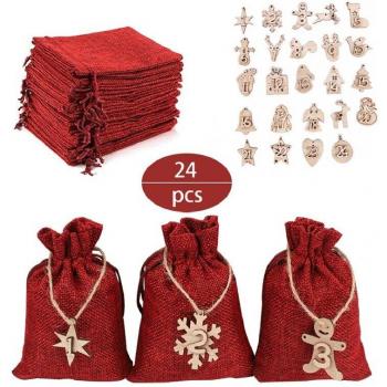 Sac d'Emballage DIY Noël – 24 Étiquettes en Bois
