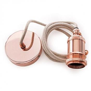 Lámpara de suspensión E27 con interruptor rotativo y rosetón de cobre rojo