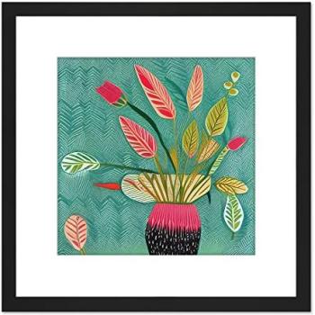 Triostar Wooden Framed Green‑Red‑Pink Plant Illustration