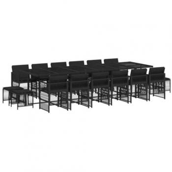 Set de mobilier de jardin 17 pcs, coussins noirs, résine tressée