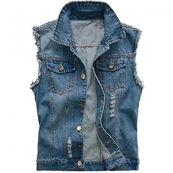 Gilet homme 2023 – modèle sans manches, jeans, vest cowboy – Bleu 5XL
