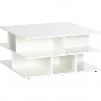 Mesa de Centro Cuadrada con Estantes para Estudio y Oficina 70x70x36,5 cm Blanco