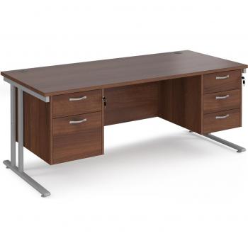 Maestro 25 SL Straight Office Desk with Dual Pedestals, 1800mm x 800mm, Silver Cantilever Frame, Walnut Top