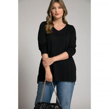 Plus Size Lightweight V-Neck Pullover, Women, Black, Size 16/18, Viscose/Synthetic Fibers