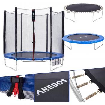 Cama elástica AREBOS 244 cm Trampolín con Red de Seguridad y Escalera