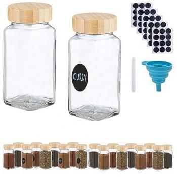 Barattoli per Spezie, Set di 20 Vasetti in Vetro, 120 ml, con Coperchio in Bambù