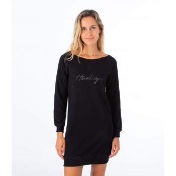 Hurley Fleece Long Sleeve Dress for Women, Oceancare Series, Black, XS