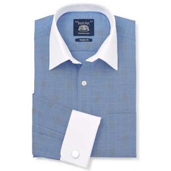 Savile Row Company Baumwollshirt mit Prince of Wales Check, klassisches Passform, 42R