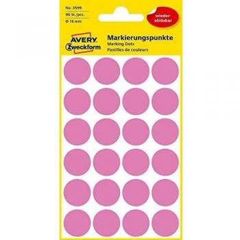 Avery Zweckform Markierungspunkt 3599, wiederablösbare Etiketten, 18 mm, pink, 96 Stück