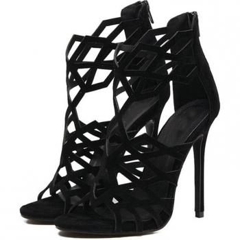 Aneikeh chaussures de fête sandales talons hauts noir découpes taille 35-40