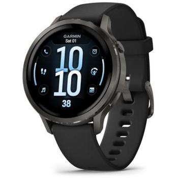 Garmin Venu 4 41 mm smartwatch en tono plateado con silicona negra