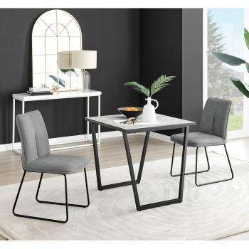 Dark Grey Halle Chairs with Carson White Marble Dining Table