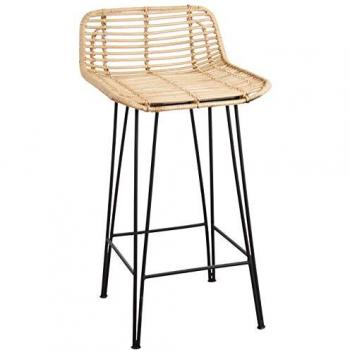 Tabouret Naturel en Rotin et Structure Métallique