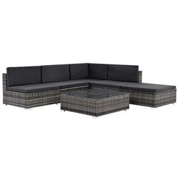 6-tlg. Garten-Lounge-Set in Grau mit bequemen Poly Rattan Auflagen