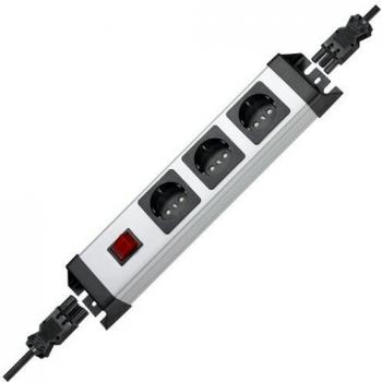 Kopp 226220013 3-Outlet Power Strip with Switch, Silver and Black, Wieland Connector