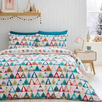 Catherine Lansfield Reversible Geometric Christmas Duvet Cover and Pillowcase Set in Cream